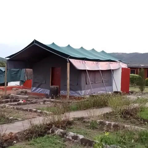 Interior roof frame of a large camping tent